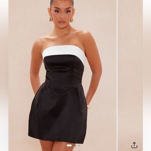 Elegant Black and White Strapless Dress Fashion Nova Luxe Mini Dress